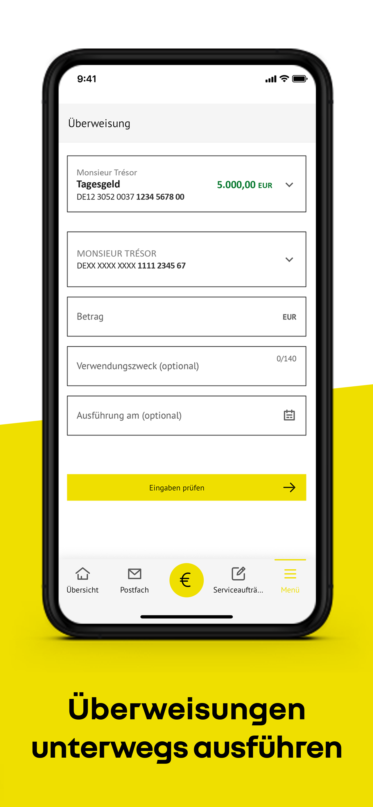 Screenshot der Renault Bank direkt Banking App: Überweisungsmaske